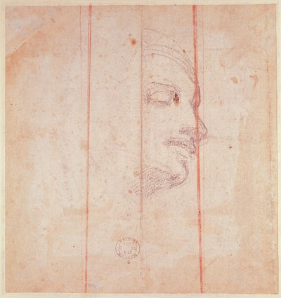 Studie for lederen av den libyske sibylen (svart kritt på papir) (verso) av Michelangelo Buonarroti