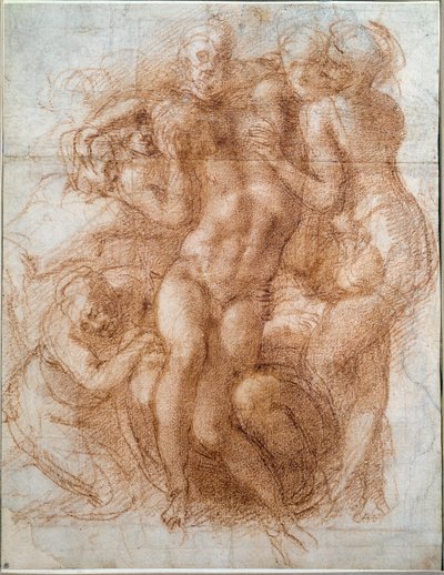 Studie for Pieta Deposition of Christ (tegning av Michelangelo Buonarroti