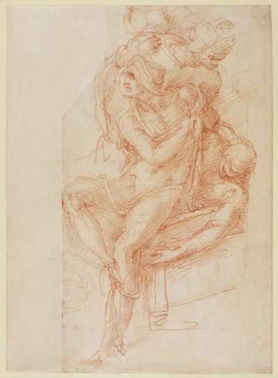 Studie av Lasarus og to ledsagerfigur (rødt kritt på papir) av Michelangelo Buonarroti