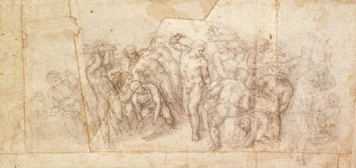 Studie av figurer for en narrativ scene (kull på papir) (recto) av Michelangelo Buonarroti
