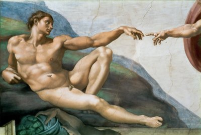 Skapelsen av Adam. Detalj tak i det sixtinske kapell i Vatikanet, 1508-1512. av Michelangelo Buonarroti
