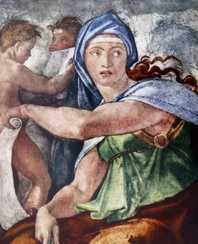 Den delfiske sibylla (detalj fra Det sixtinske kapell, Vatikanet, Roma) 1509 av Michelangelo (1475-1564). av Michelangelo Buonarroti