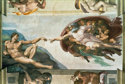 Det sixtinske kapell; takfresker etter restaurering (freske) av Michelangelo Buonarroti