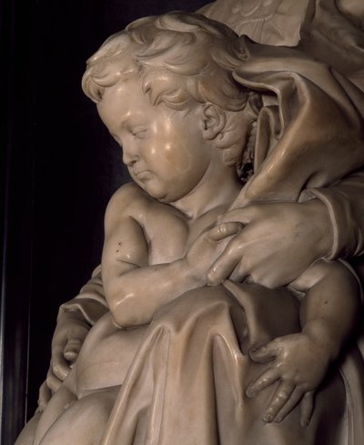 Jesusbarnet, detalj fra Madonna og barn, av Michelangelo (1475-1564), Notre Dame-kirken i Brugge, Belgia av Michelangelo Buonarroti