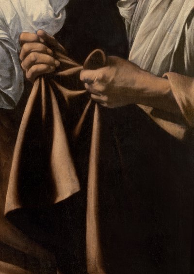 Detalj av tjenerholderpose for hodet fra Judith og Holofernes, 1599 av Michelangelo Merisi Caravaggio