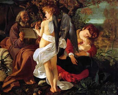 Hvil på flyturen til Egypt, ca. 1597 av Michelangelo Merisi Caravaggio