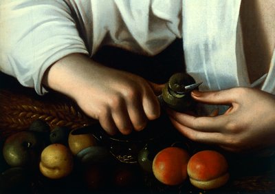 Boy Peeling Frukt, detalj av Michelangelo Merisi da Caravaggio