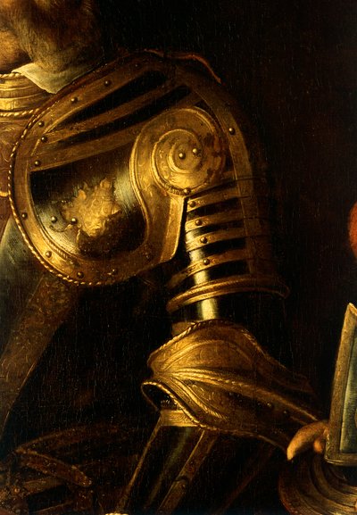 Detalj av portrettet av Alof de Wignacourt med siden hans av Michelangelo Merisi da Caravaggio