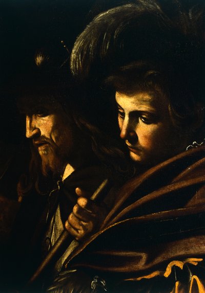 Ansikter til to menn, detalj fra Our Lady of Mercy eller Seven Acts of Mercy, ca. 1606-07 (olje på lerret) av Michelangelo Merisi da Caravaggio
