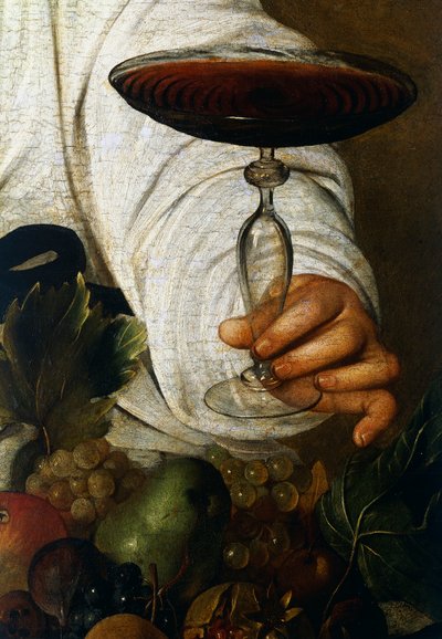 Glass vin, detalj fra Bacchus av Michelangelo Merisi da Caravaggio