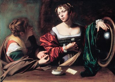 ""Martha and Mary Magdalene"" Maleri av Michelangelo Merisi kjent som Caravaggio eller il Caravaggio (1571-1610) ca. 1598 Dim. 100x134,5 cm Detroit Institute of Art av Michelangelo Merisi da Caravaggio