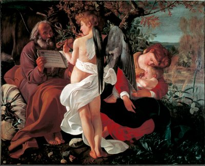 Hvil under flyturen til Egypt Maleri av Michelangelo Merisi sa il Caravaggio (The Caravaggio) (1571-1610) 1590 ca. Sol. 130x160 cm Roma Galleria Doria Pamphili av Michelangelo Merisi da Caravaggio