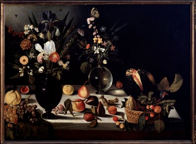 Stilleben med blomster og frukt Maleri tilskrevet Caravaggio dit le Caravaggio av Michelangelo Merisi da Caravaggio