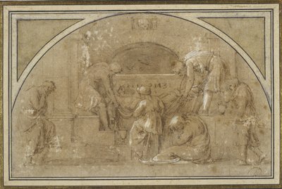 The Entombment (blekk og vask, med gouache på papir) av Michelangelo Merisi da Caravaggio