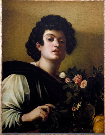 Ung gutt i vasen med roser av Michelangelo Merisi da Caravaggio