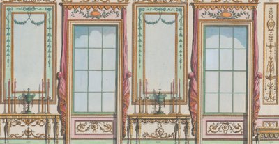 Innvendig dekorert vegg med vinduer og bryggeglass, nr. 267-273..., 27. februar 1784. av Michelangelo Pergolesi