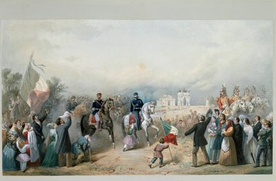 Triumferende inntog av kongen av Sardinia Vittorio Emanuele II og Napoleon III i Milano 8. juni 1859 (akvarell av Michele Bisi
