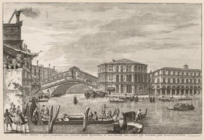 Utsikt over Venezia: Rialto-broen og markedet, 1741. av Michele Marieschi