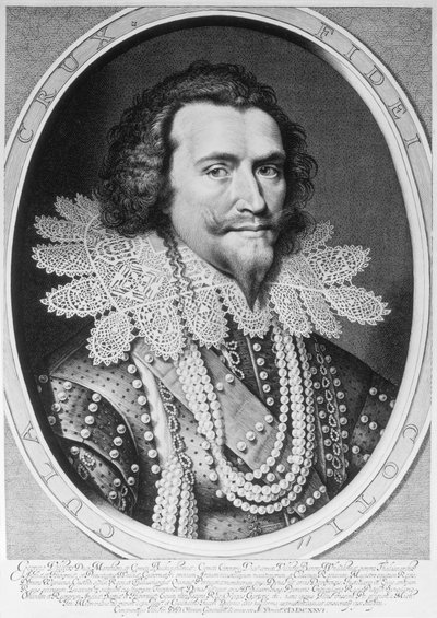 Portrett av George Villiers, 1. hertug av Buckingham (1592-1628) gravert av Willem Jacobsz. Delff (1580-1638) 1626 (gravering) (bw-foto) av Michiel Jansz van Miereveld