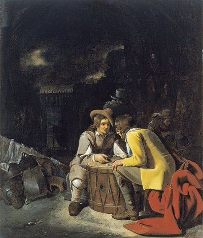 Soldater som spiller terninger av Michiel Sweerts