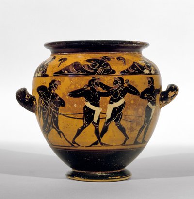 Attic svart-figur stamnos som viser boksere, ca. 520-500 f.Kr. (keramikk) (se også 100575) av Michigan painter