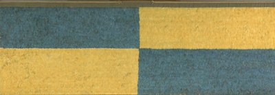 Panel med rektangler av blått og gult fjærarbeid, ca. A.D.650-850 (fjær (blå og gull ara), bomullsklut og kamelfiberduk) av Middle Horizon Epoch 2A