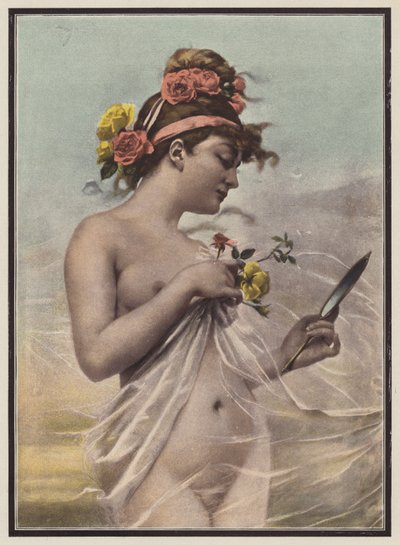 Morgenen, kvinne med et speil (farge litho) av Mieczyslaw Reyzner