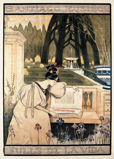 Plakatpresentasjon av "Livets sider", serie litografier som illustrerer dikt i prosa av Santiago Rusinol y (i) Prats (1861-1931) av Miguel Utrillo
