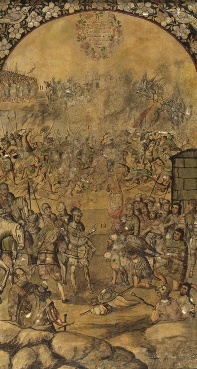 Erobringen av Mexico av Hernan Cortes par Gonzalez, Miguel og Juan (aktiv slutten av 1600-tallet). av Miguel and Juan Gonzalez