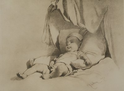 Baby sover på sengen av Mihaly von Zichy