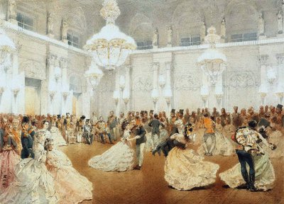 Ball i konsertsalen i vinterpalasset under det offisielle besøket til Nasir al-Din Shah i mai av Mihaly von Zichy