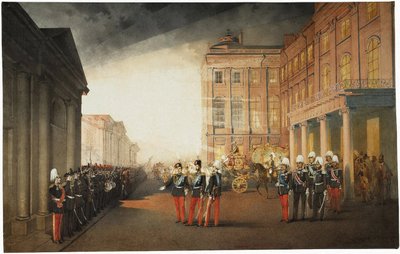 Parade foran Anichkov-palasset 26. februar 1870, 1870 av Mihaly von Zichy