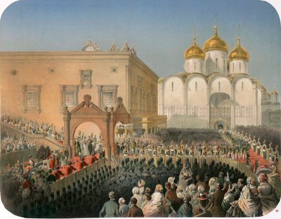 Prosesjon av tsarina Alexandra Feodorovna til katedralen i Dormition, Moskva, 1856 av Mihaly von Zichy