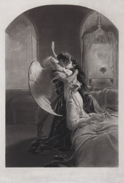 Tamara og Demon. Illustrasjon til diktet Demonen av Mikhail Lermontov, ca. 1880 av Mihaly von Zichy