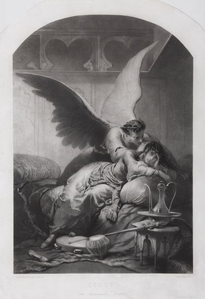 Tamara og Demon. Illustrasjon til diktet Demonen av Mikhail Lermontov, ca. 1880 av Mihaly von Zichy