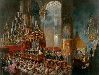 Kroningen av tsarina Maria Alexandrovna fra Russland, Moskva, 1856. av Mihaly von Zichy