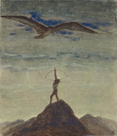 Skyttens tegn (fra syklusen ""Zodiac") av Ciurlionis, Mikalojus Konstantinas (1875-1911). Tempera på papir, størrelse: 35,3x30,1 av Mikalojus Konstantinas Čiurlionis