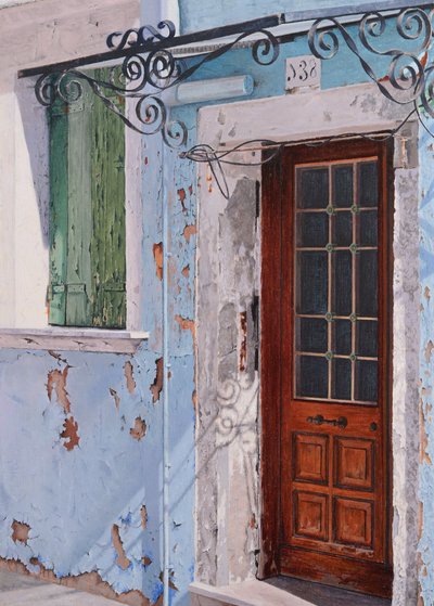 Burano-lampe (olje på panel) av Mike Briscoe