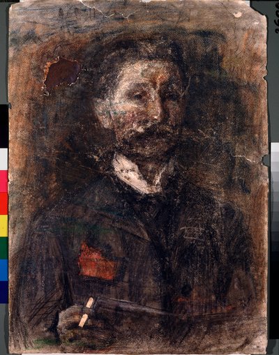 Autoportrait (Selvportrait) - Verk av Mikhail Alexandrovich Vrubel (Vrubel) (1856-1910), kull, pastell og sanguine på papp av Mikhail Aleksandrovich Vrubel