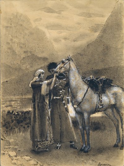 Farvel til Zara med Ismail. Illustrasjon til diktet Ismail Bey av Mikhail Lermontov, 1890-1891 av Mikhail Aleksandrovich Vrubel