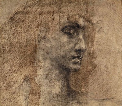 Head of an Angel, 1887 (kull og rød fargestift på papir) av Mikhail Aleksandrovich Vrubel