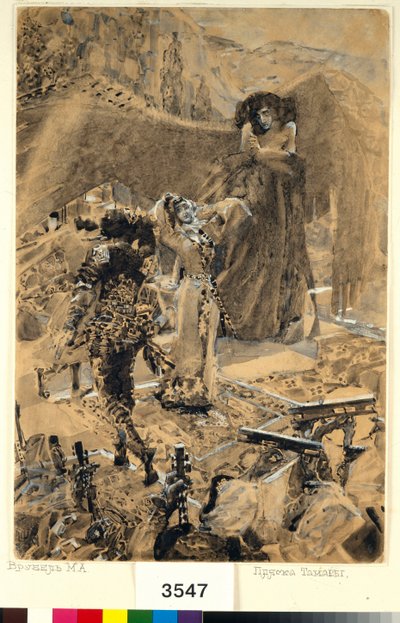 Tamaras dans - Illustrasjon fra diktet ""The Demon"" av Mikhail Lermontov (1814-1841) - Kunstverk av Mikhail Alexandrovich Vrubel (Vrubel) (1856-1910) av Mikhail Aleksandrovich Vrubel