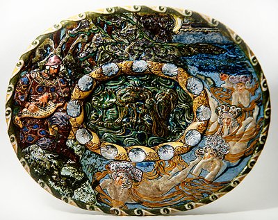 Majolica-rett som viser Sadko fiskeren av Mikhail Aleksandrovich Vrubel