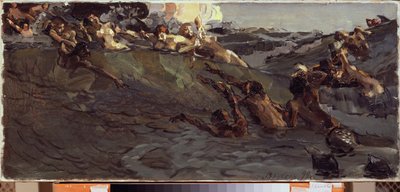 Playing Naiads and Tritons - Maleri av Mikhail Alexandrovich Vrubel (Vrubel) (1856-1910), olje på lerret av Mikhail Aleksandrovich Vrubel