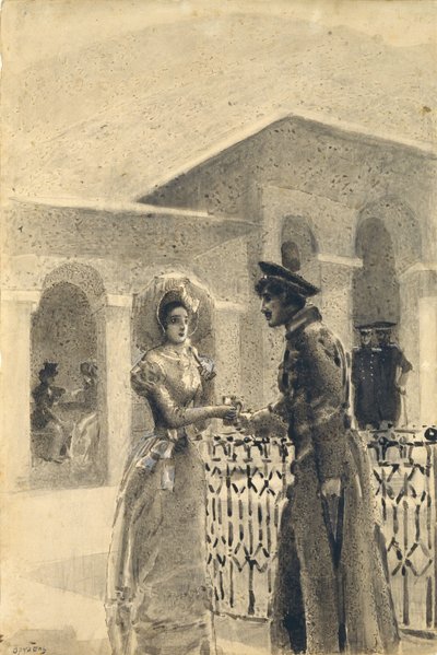 Prinsesse Mary og Grushnitsky. Illustrasjon til romanen A Hero of Our Time av Mikhail Lermontov, 1891 av Mikhail Aleksandrovich Vrubel
