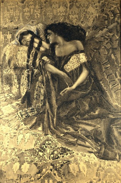 Tamara og Demon. Illustrasjon til diktet Demonen av Mikhail Lermontov, 1890-1891 av Mikhail Aleksandrovich Vrubel