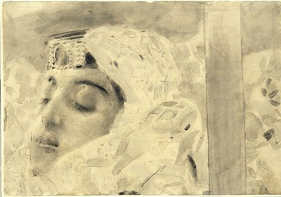 Tamara i kisten. Illustrasjon til diktet Demonen av Mikhail Lermontov, 1890-1891 av Mikhail Aleksandrovich Vrubel