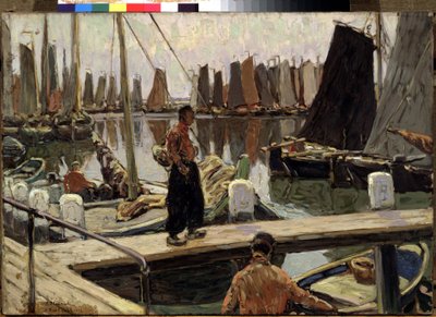 Seilbåter, stillhet (Seilbåter, rolig). Maleri av Mikhail Alexandrovich Demyanov (1873-1913). Olje på lerret av Mikhail Alexandrovich Demianov