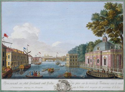 Utsikt over Fontanka-elven fra grotten, St. Petersburg, Russland, 1753 av Mikhail Makhayev