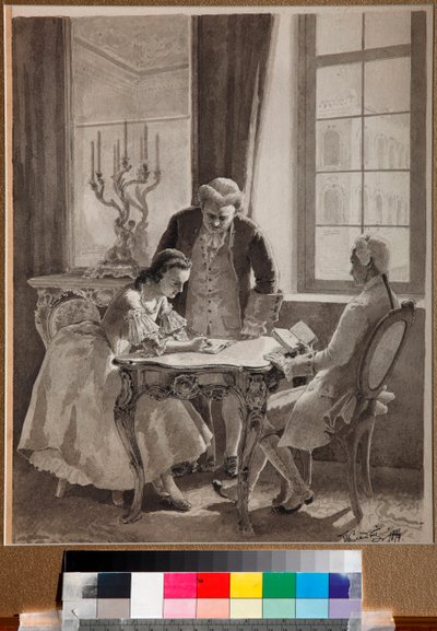 ""Den russiske språkleksjonen til keiserinne Katarina II (1729-1796)" (russisk språkleksjon til keiserinne Katarina II) Penn- og blekktegning av Mikhail Klodt (1835-1914) av Mikhail Petrovich Klodt
